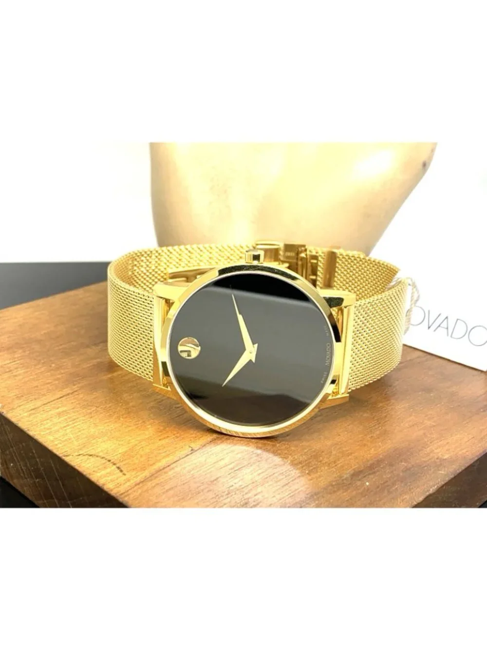 Movado Men's Watch 0607396 Museum Black Dial Swiss Quartz Gold Mesh Steel 40mm